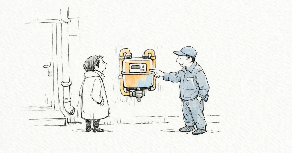 Technicien GRDF ouvrant un compteur de gaz lors d'un déménagement