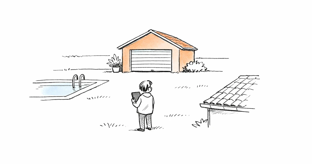 Bailleur et locataire réalisant l'état des lieux d'une maison individuelle avec jardin