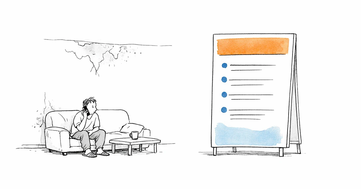 Appartement présentant des traces d'humidité et de moisissures sur les murs