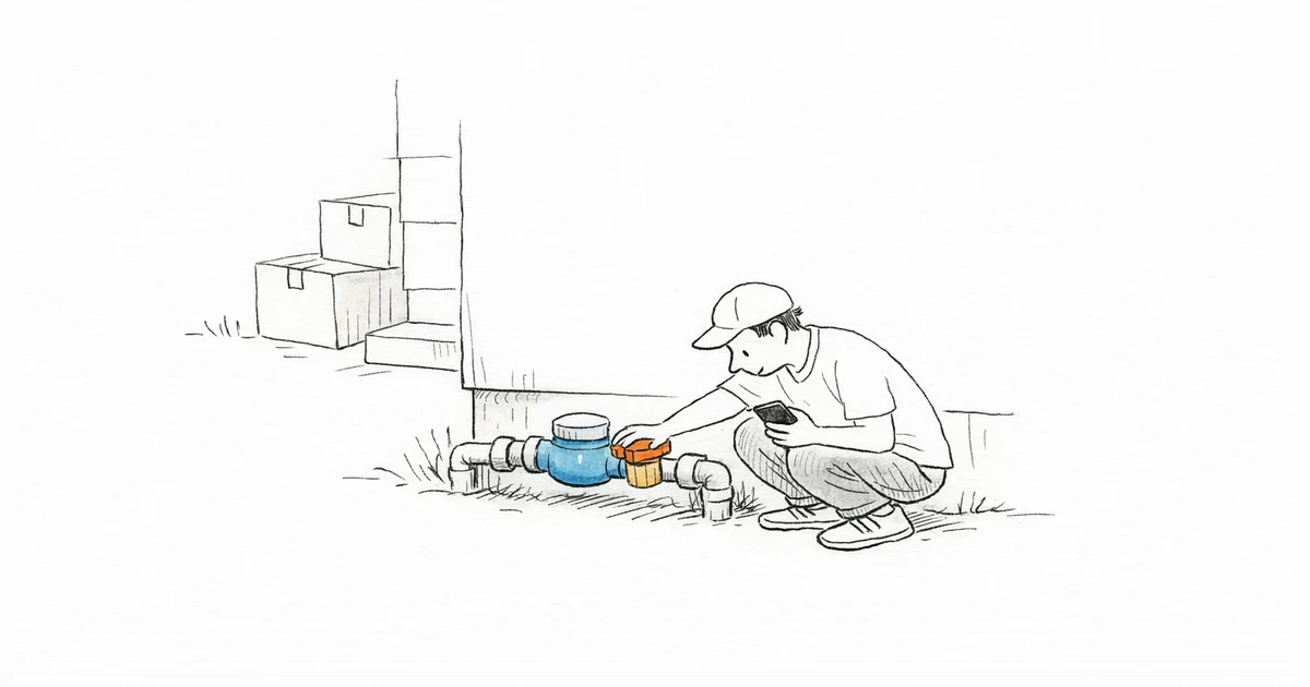 Technicien ouvrant un compteur d'eau lors d'un déménagement