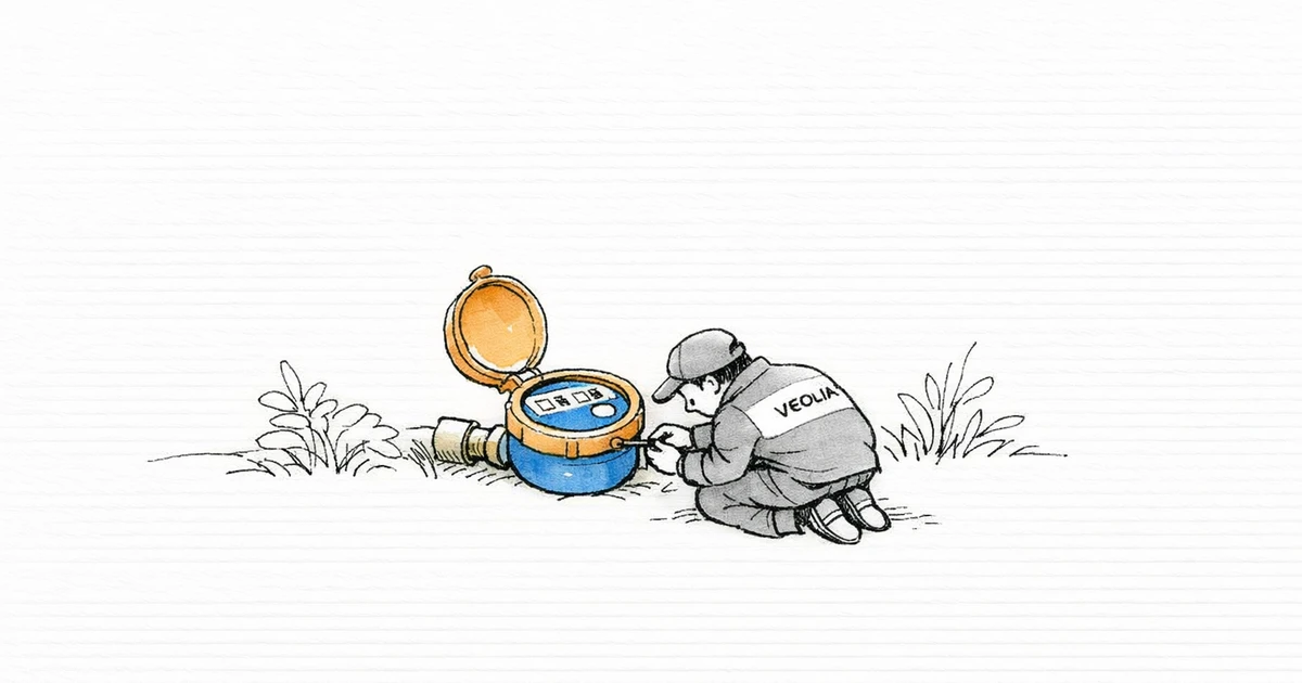 Technicien Veolia ouvrant un compteur d'eau lors d'un déménagement