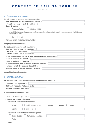 Aperçu — Contrat de bail saisonnier